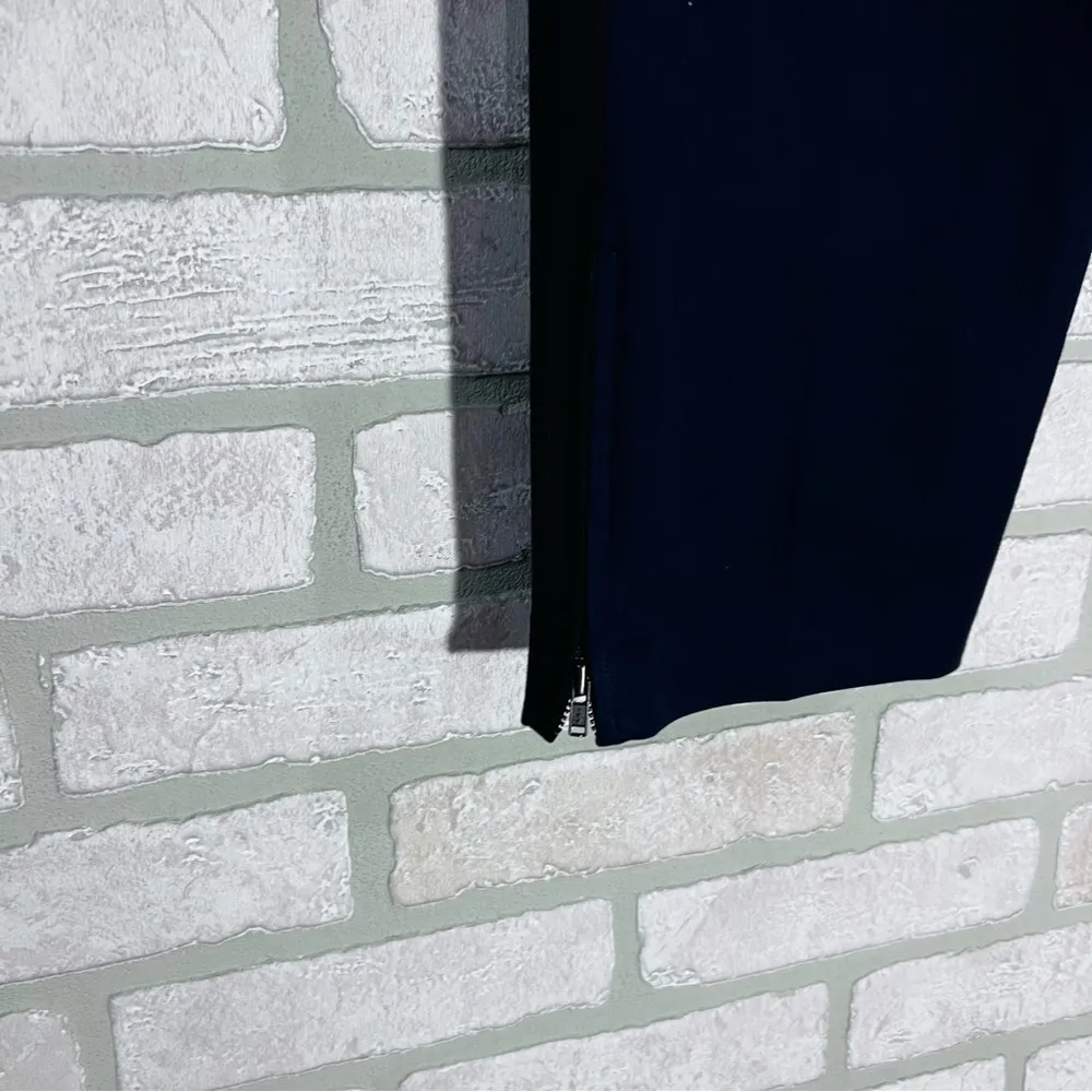 Eileen Fisher Organic Cotton Navy Black Two Tone Zip Ankle Pants Size L - Image 4