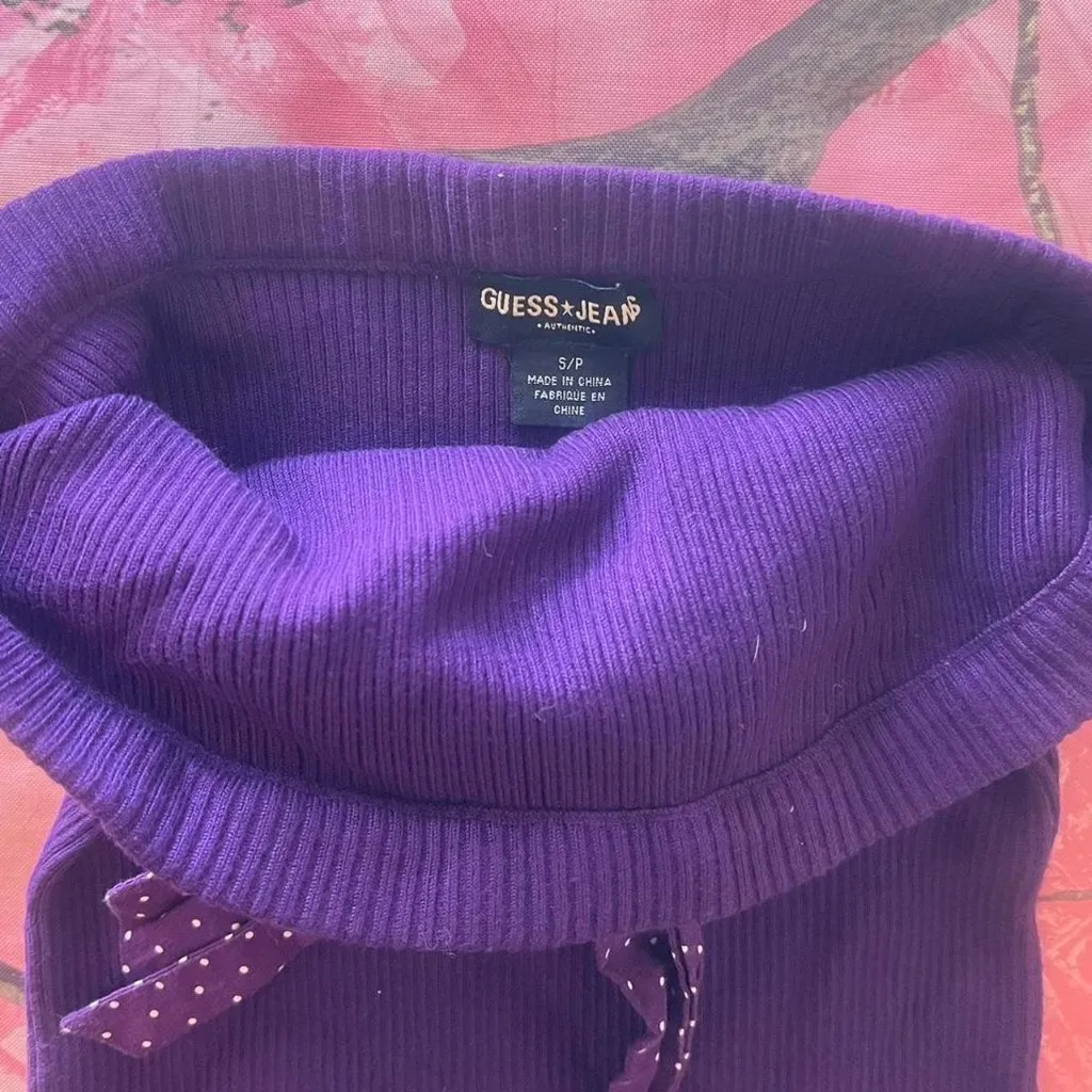 guess y2k vintage purple knit polka dot ribbon tie waist tube top - Image 8