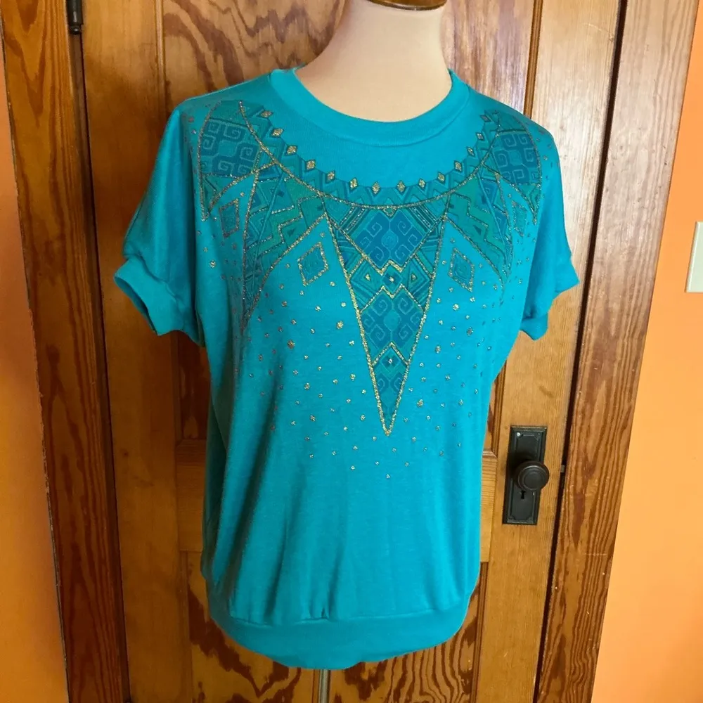 Vtg 80s sparkly blue knit top Size L - Image 9