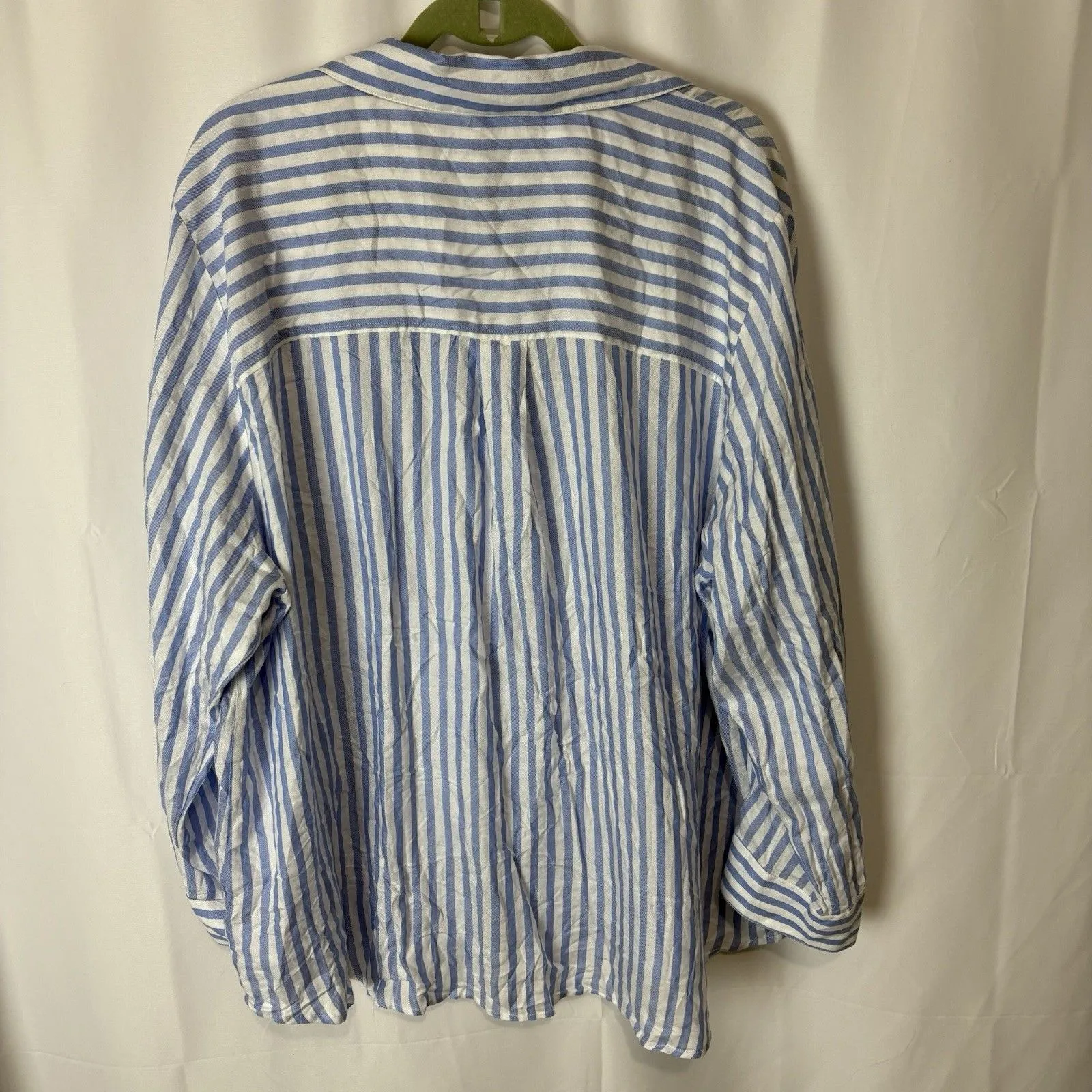 Workshop Women’s Striped Rayon Lyocell Top 3X Button Down Roll Tab Sleeve Blue - Image 8