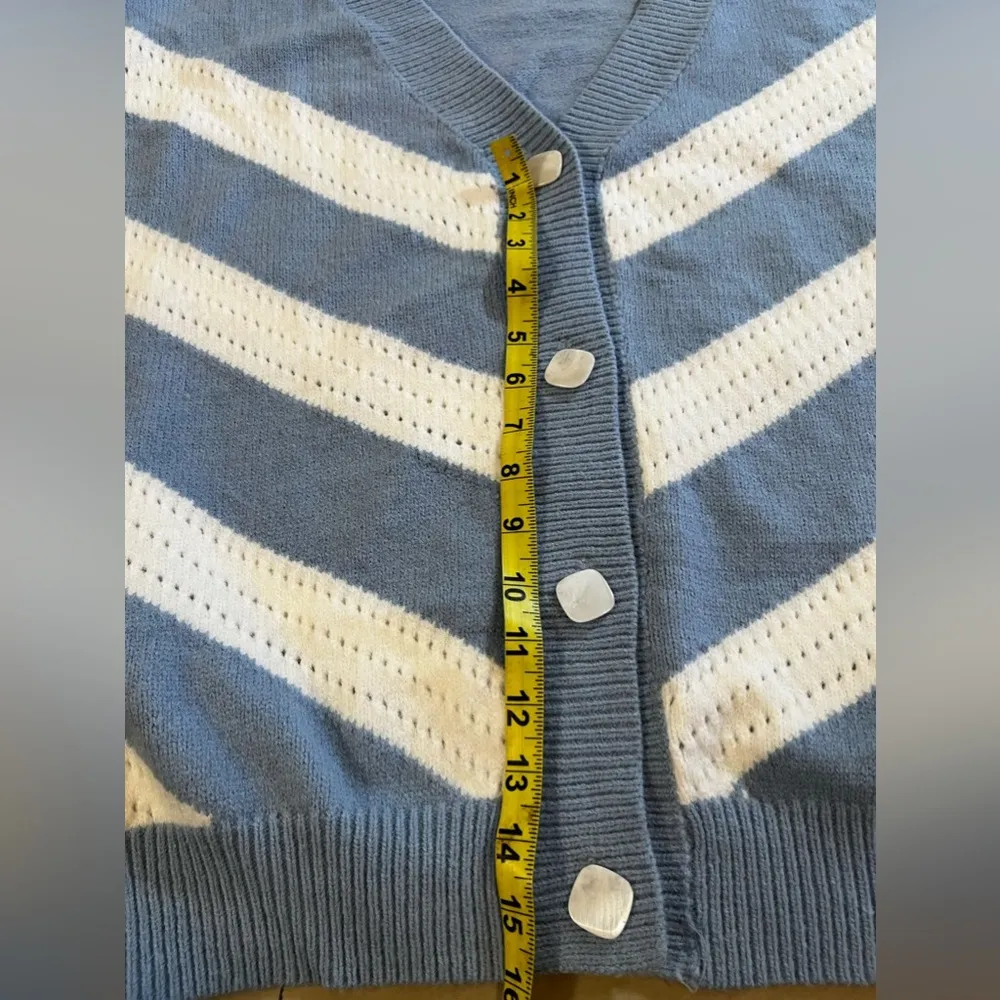 FRNCH Blue & White Open Front Lahlia Cardigan Size M Knitting long sleeves - Image 12