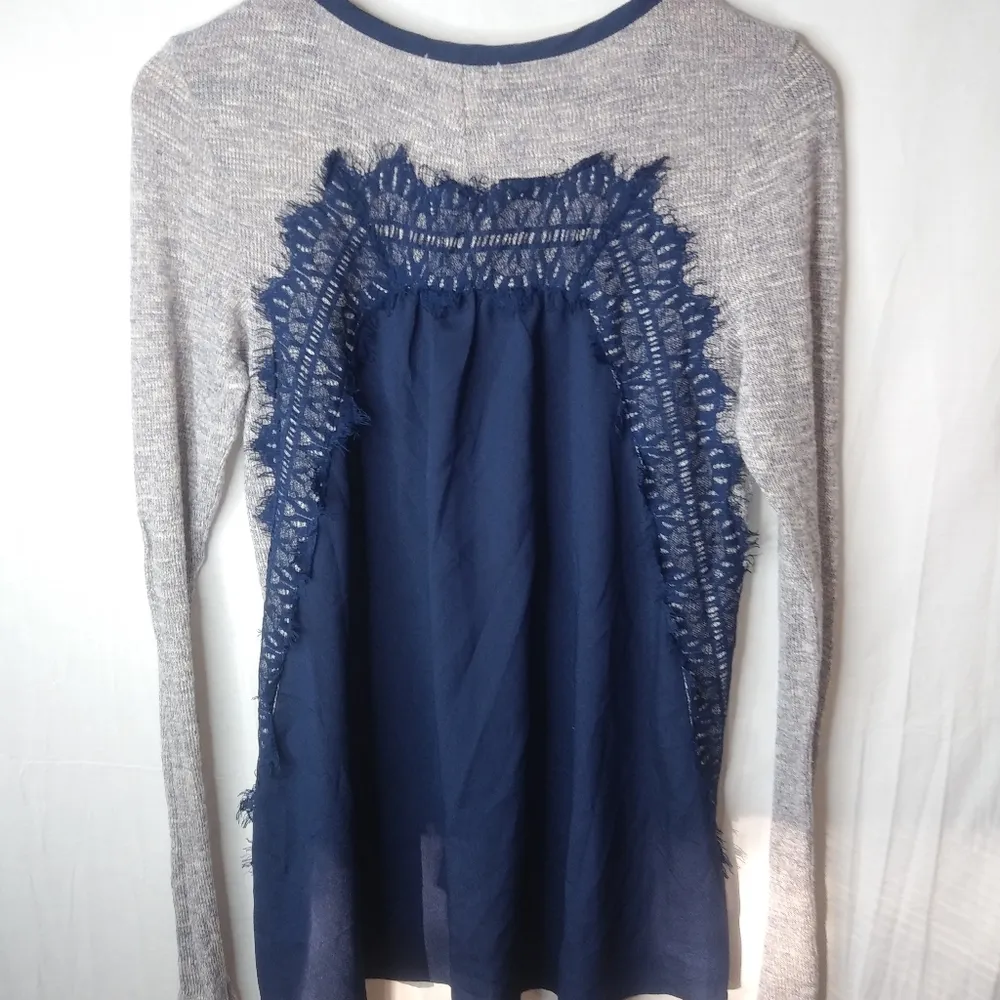 TRIXXI M Gray Navy Stretch Lace Top - Image 5