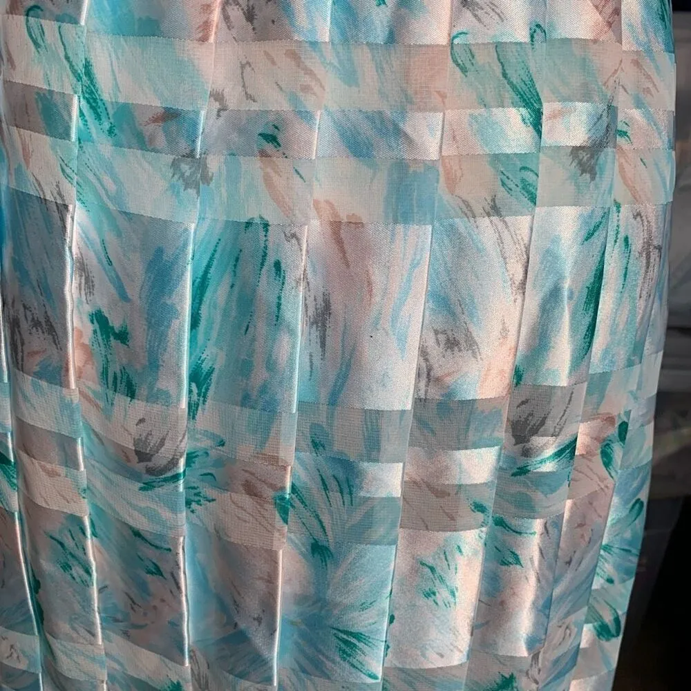 Vintage 90s Midi Skirt Abstract Floral Pastel Blue Semi - Image 6