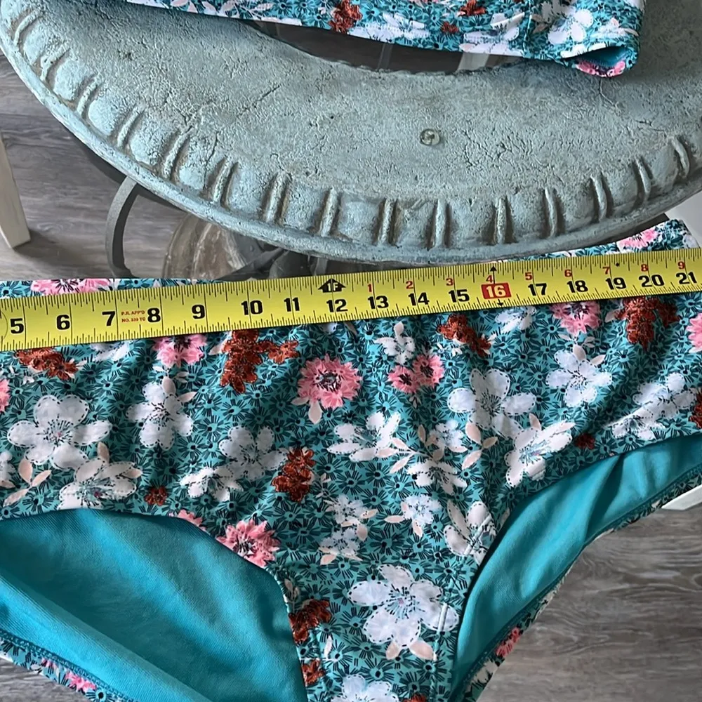 Retro floral aqua plus size 2X bikini set underwire wide strap tropical - Image 14
