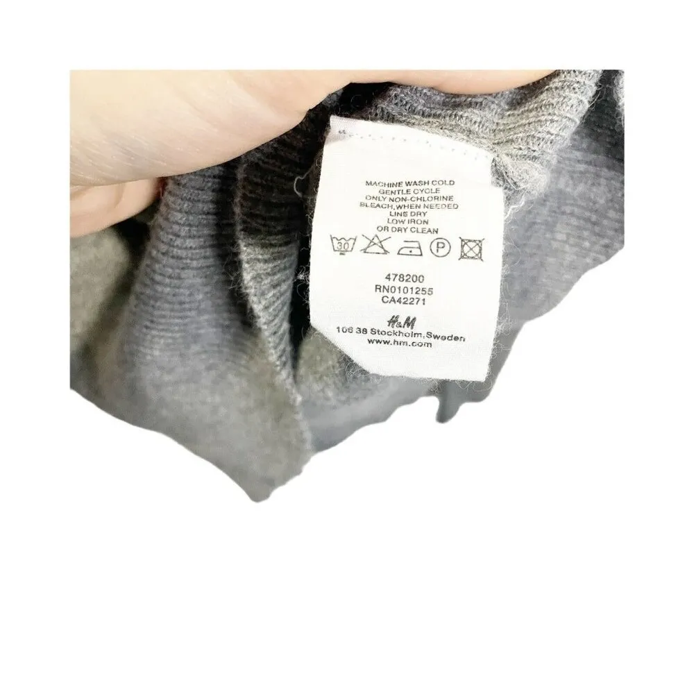 H&M 2 Womens Gray Neck Tie Long sleeve Sweater Mock Neck Stretch Career Knit - Image 4