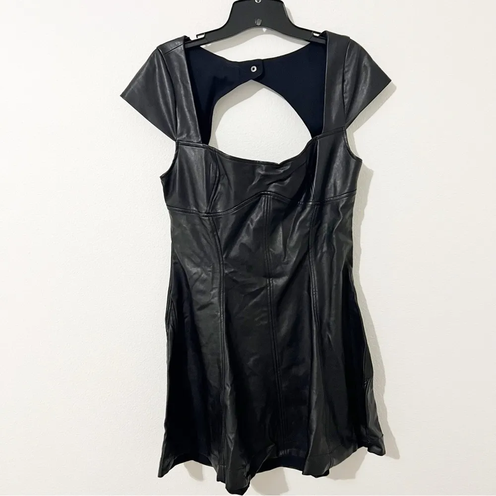NEW NWT Free People Mimi Black Vegan Leather Mini Dress Cap Sleeve Size 10 - Image 3