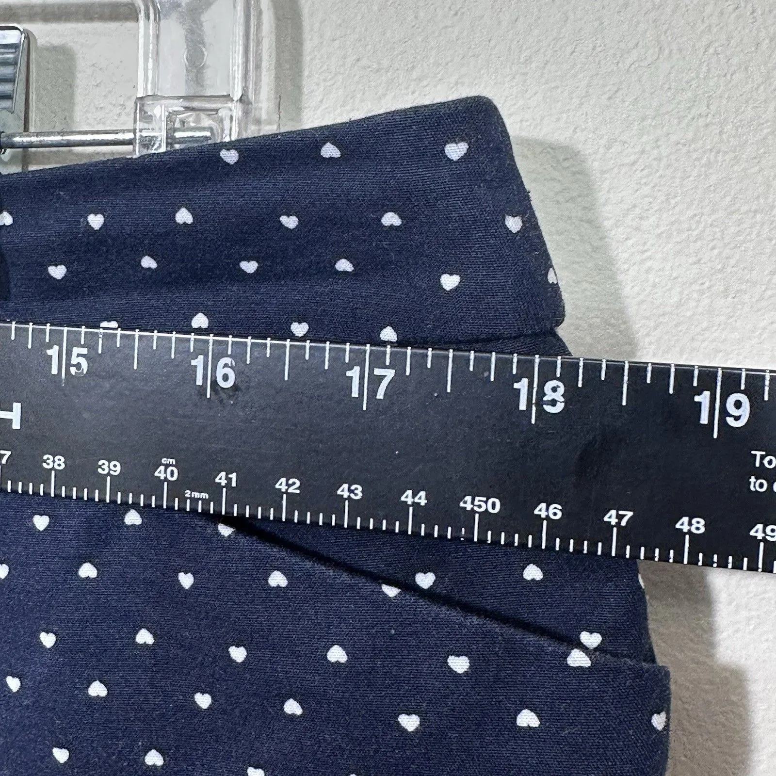 Dalia Women’s Navy Ankle Pants Size 12 Polca Dot Heart Print Stretch Waist 36 Blue - Image 3