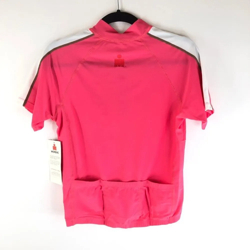 TYR Womens Ironman Cycling Jersey Short Sleeve 1/2 Zip Pink White M - Image 2