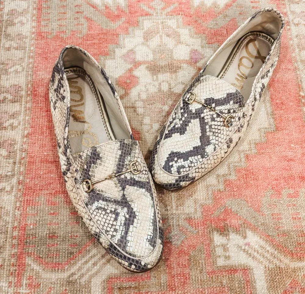 Loraine Metallic Snake-effect Genuine Leather Loafers Neutral - Image 2