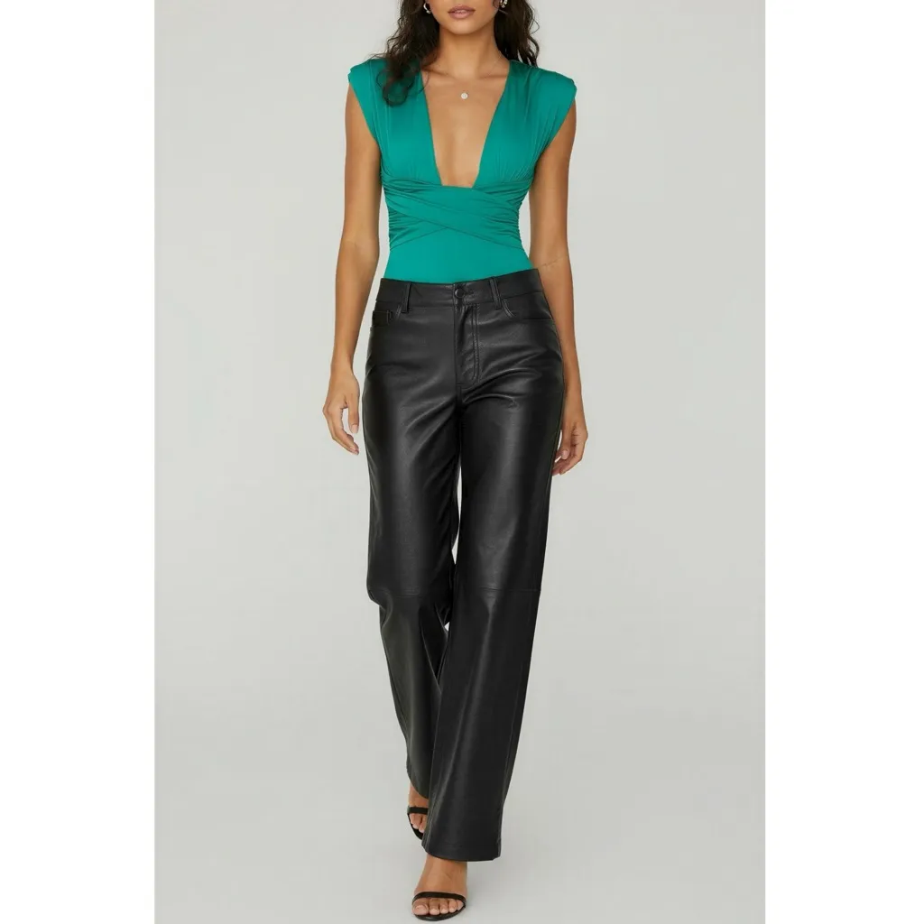 NOOKIE Dare Plunging Bodysuit W/ Padded Shoulders, Emerald Green, Small - Image 4