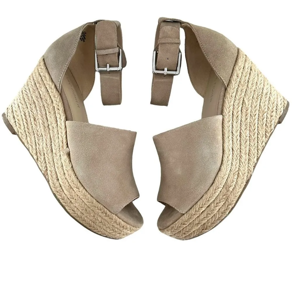 Marc Fisher CALA Beige Suede Open Toe Espadrille Platform Wedge Sandals Size 8 - Image 5