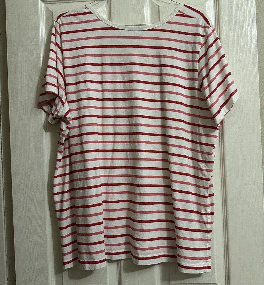 Woman Within Plus Size 26/28 2X Short Sleeve T Shirt White Stripe Red/Pink - Image 8