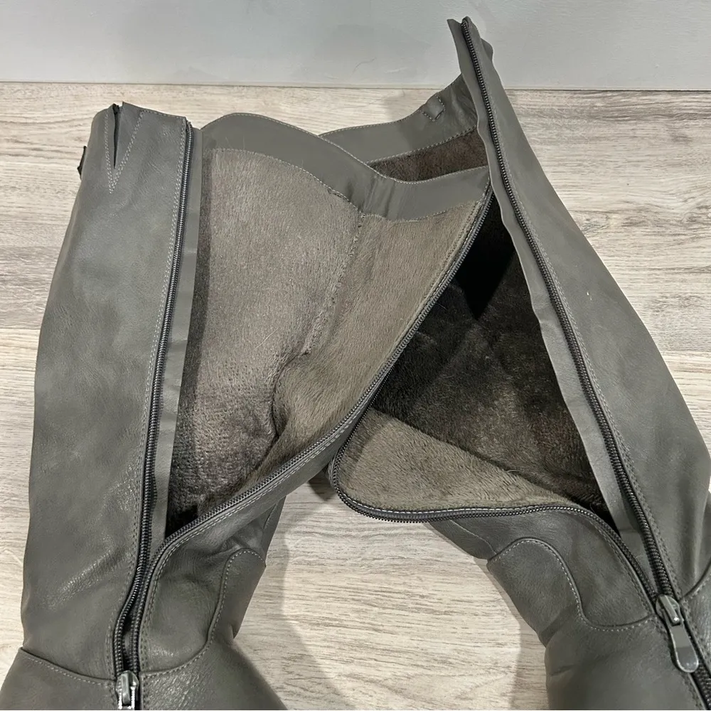 Dream Pairs Tall Riding Gray Faux Leather Fur Lined Boots Full Zip Up Size 8 - Image 9