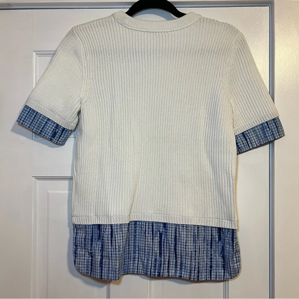 #80 TORY BURCH SMALL WHITE CABLE KINT LAYERED SWEATER TOP - Image 2