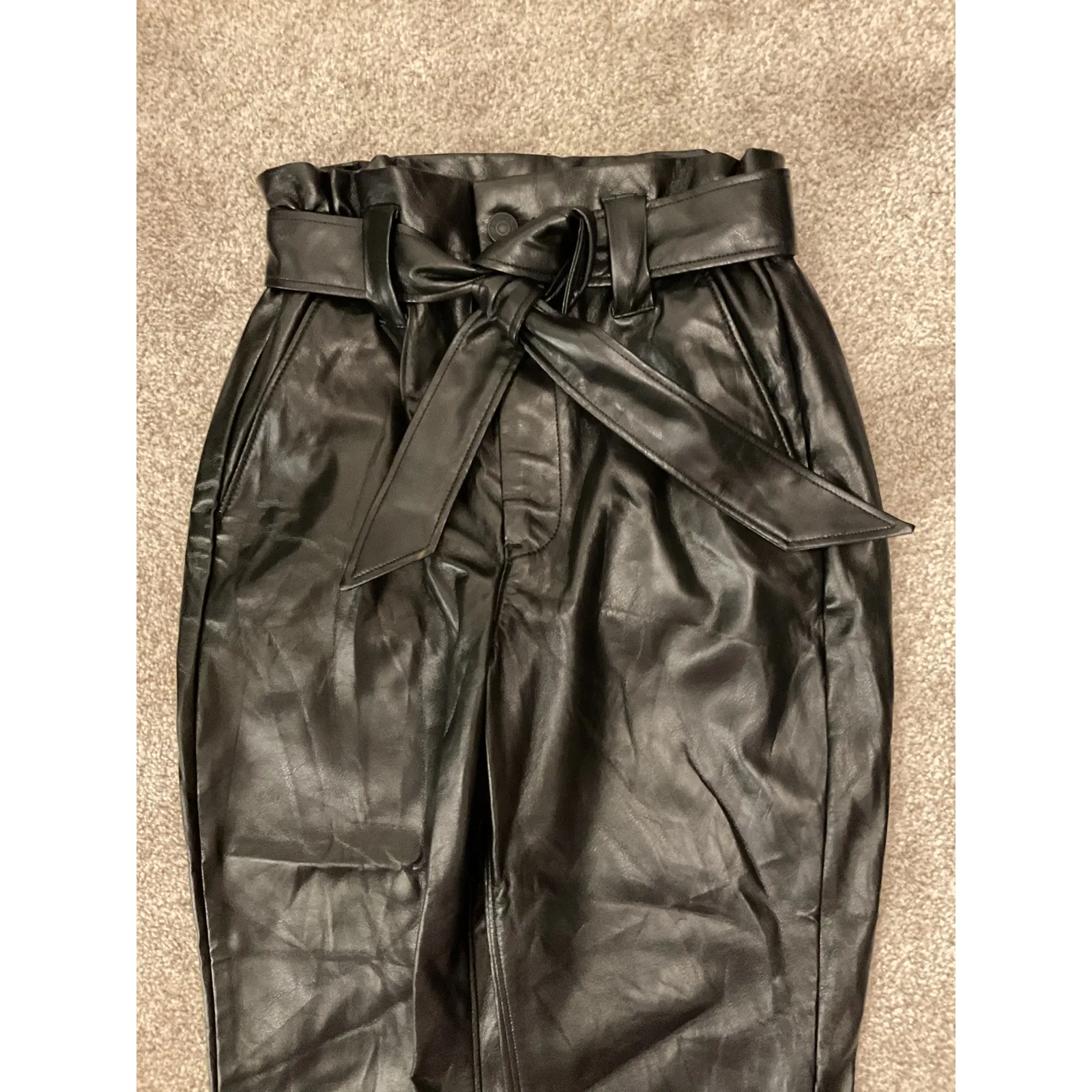 Express Black Faux Leather Ankle High Rise Paperbag Pants,4R - Image 6