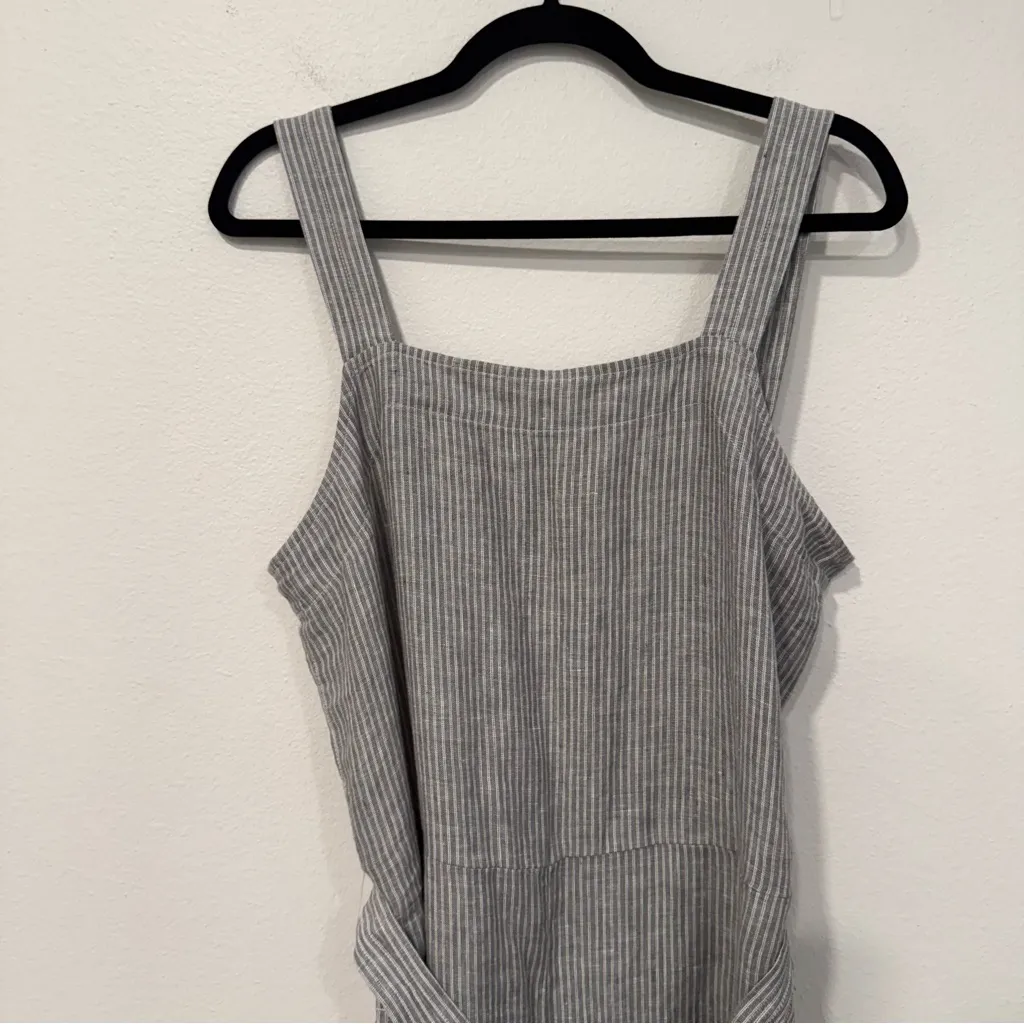 Everlane The Linen Side-Button Blue White Striped Jumpsuit 10 - Image 4