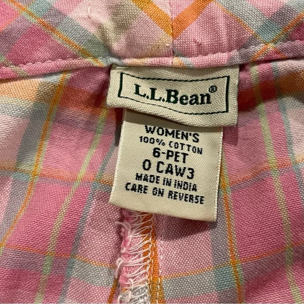 L.L. Bean Women's Petite Pink Plaid Cotton Lightweight Mid Rise Capris sz 6-Pet - Image 3