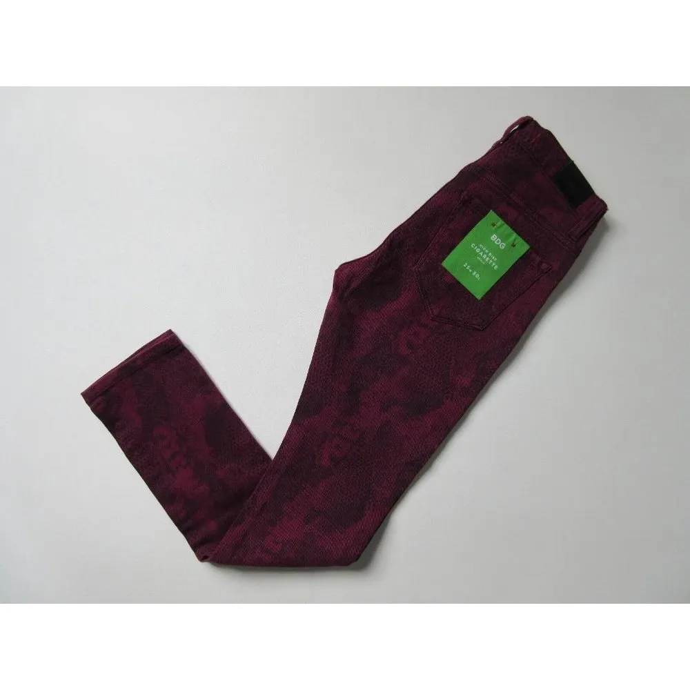 NWT BDG High Rise Cigarette Ankle in Beet Red Snakeskin Python Stretch Jeans 25 - Image 4