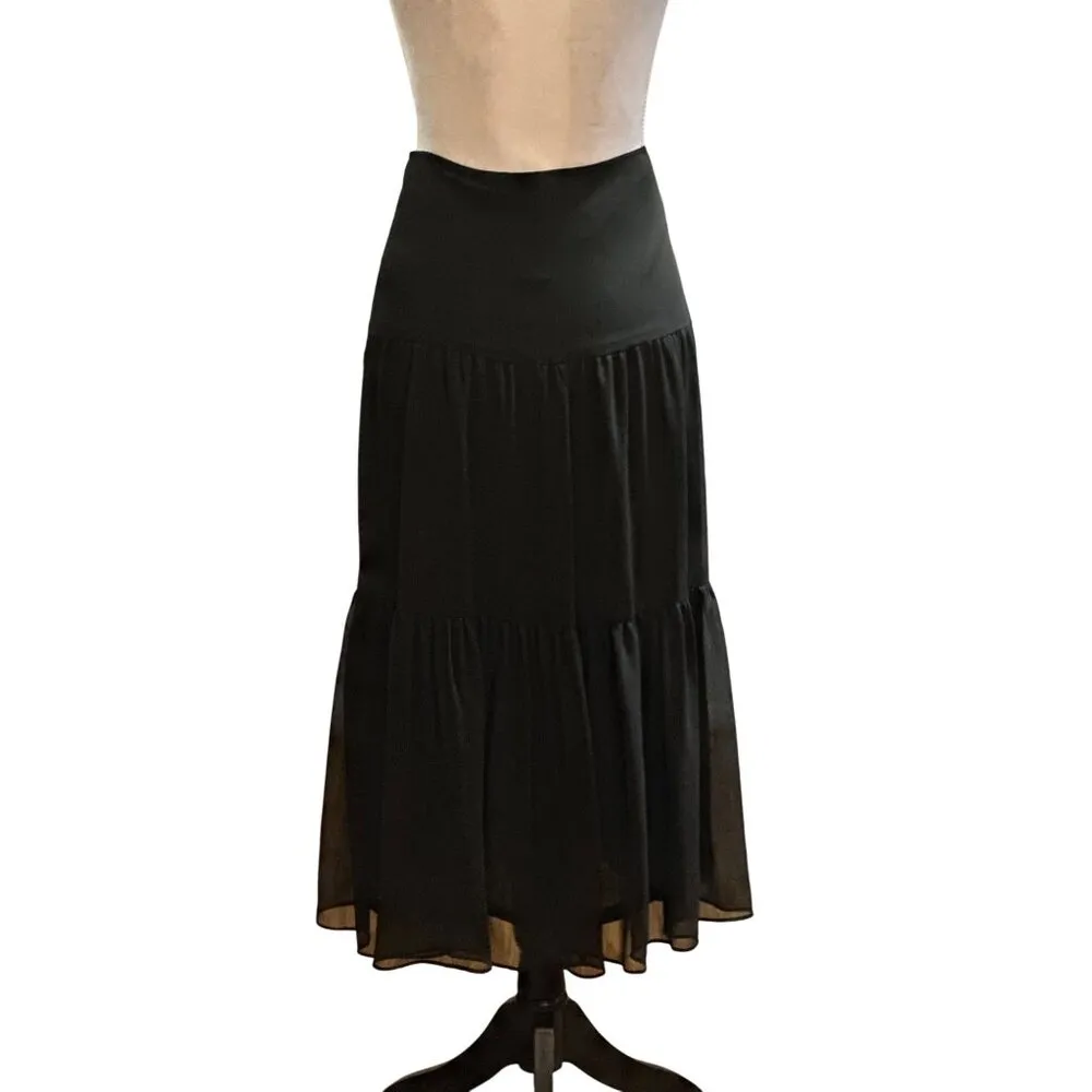 Nine West Black Tiered Maxi Skirt Sheer Layered Elastic Waist Size XL-2XL Read - Image 2
