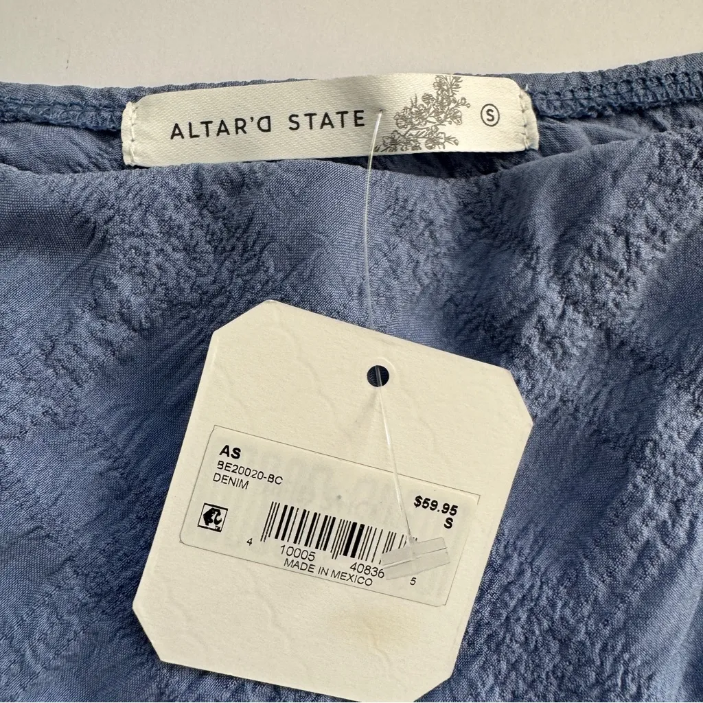 Altar'd State Blue Meadow Tiered Peplum Blouse Size Small NWT - Image 4