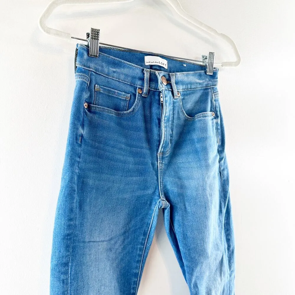 LOFT High Waist Flare Cropped Raw Hem Jeans Blue 2 / 26 - Image 4