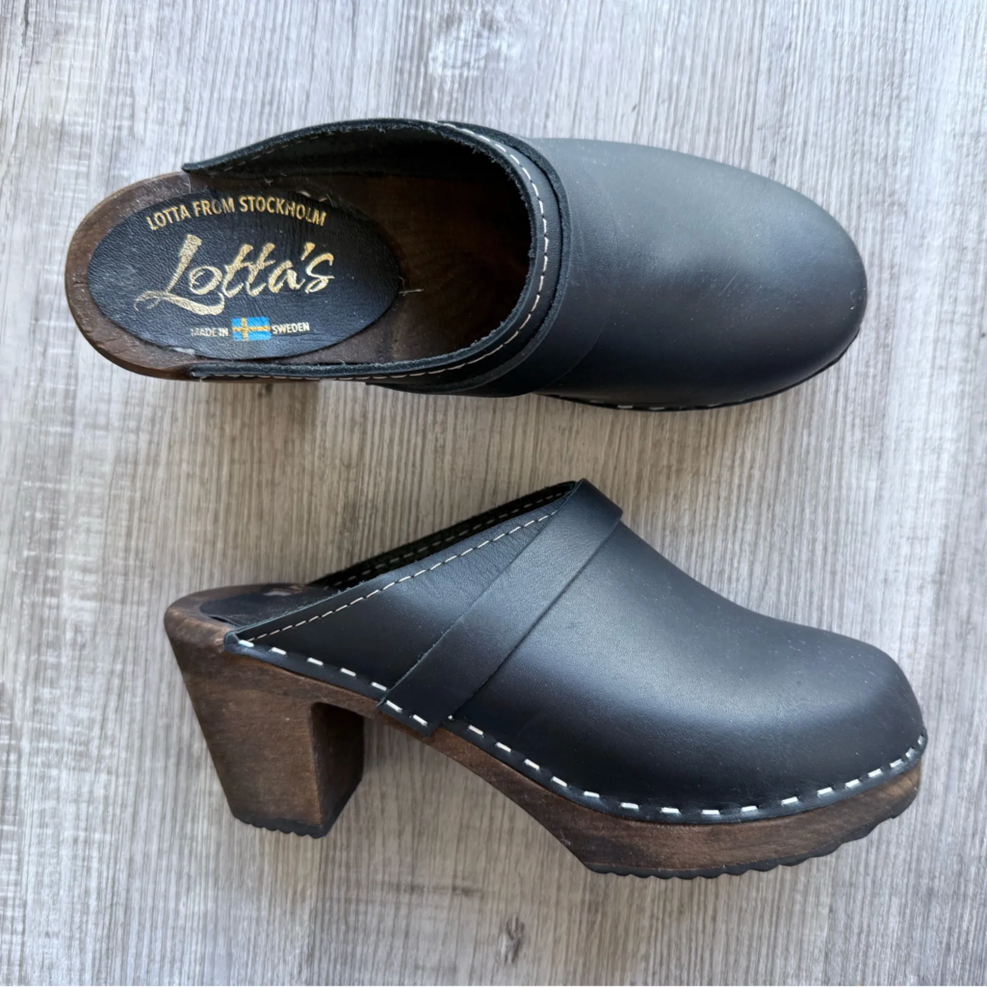 Lotta from Stockholm Black Heeled Clog Shoes Sz 37 / US 7 Wooden Heel - Image 2