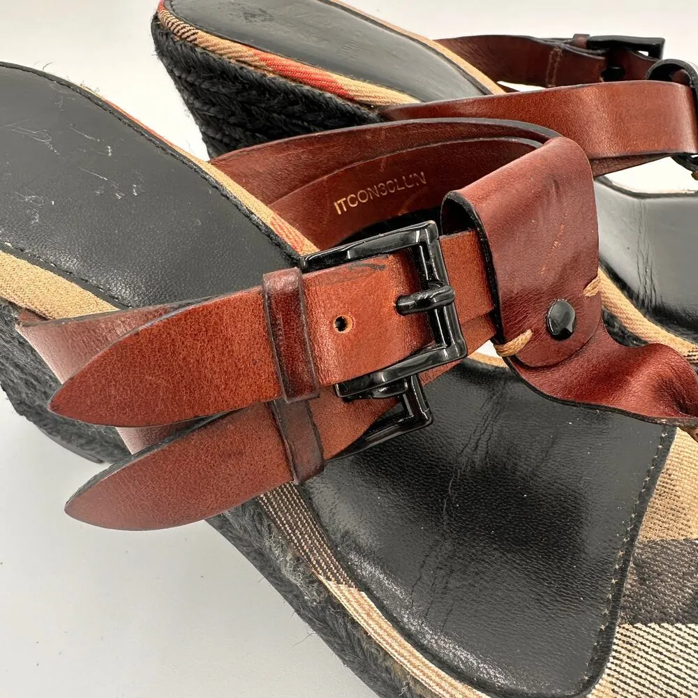 Burberry Leather Brown Wedge Espadrille Thong Heels Sandals Size 39 / 9 - Image 8