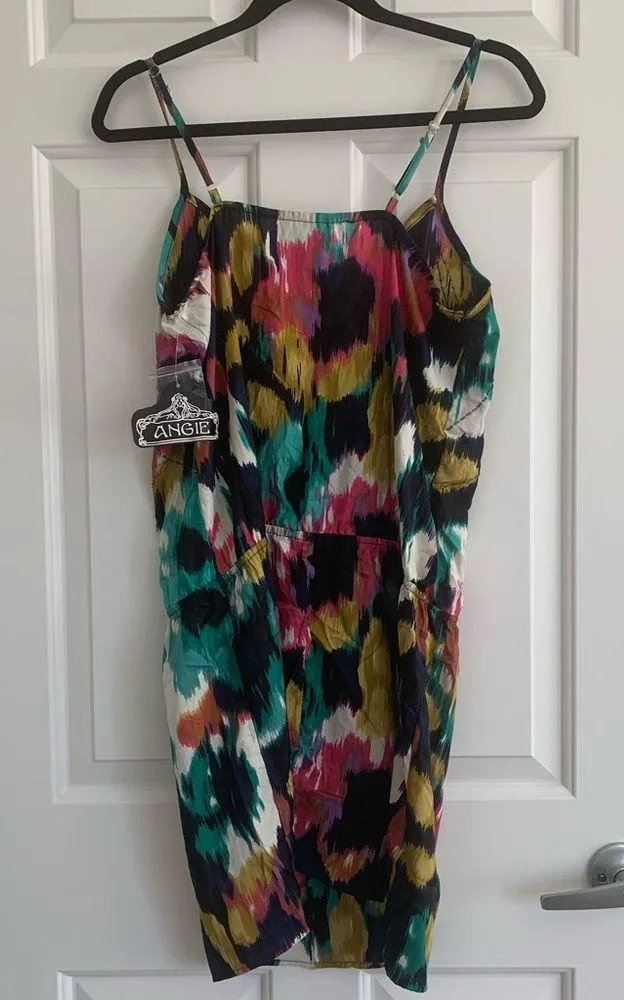Angie Boho Sleeveless Mini Dress - Size M - Multicolor Ikat Print with Studs NWT - Image 2