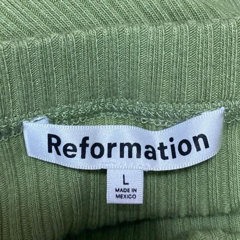 Reformation Women's Green Rib Knit Stretch Midi Straight A-line Pencil Skirt L - Image 4