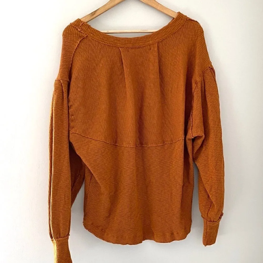We the Free Waffle Thermal Rust Orange Pleated XS - Image 6