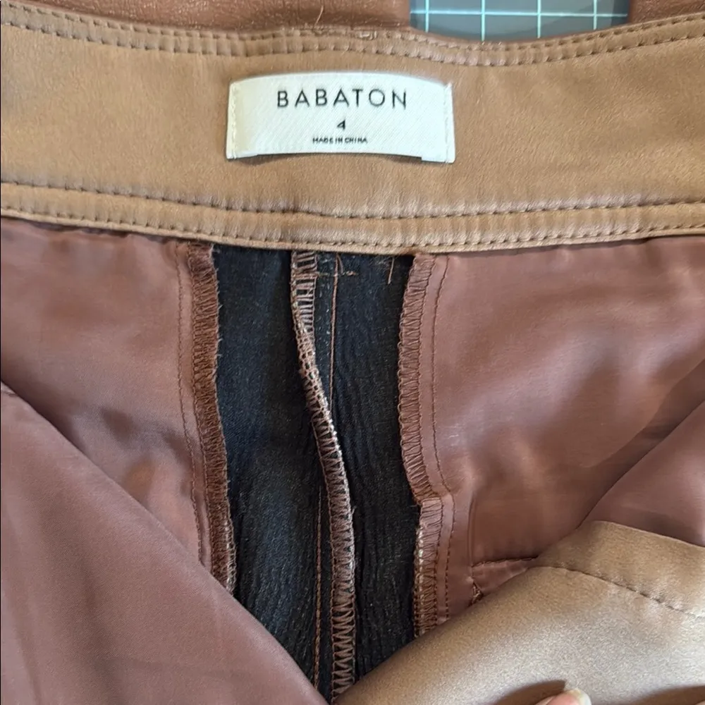 Babaton Pants women’s 4 light brown foux leather high rise - Image 5