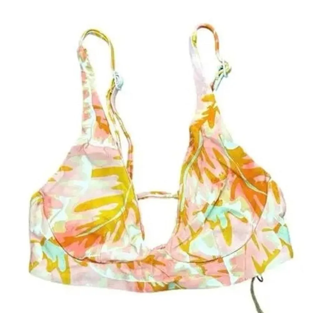 NWT Stone Fox Swim Bikini Conch Hot Tropix Spaghetti Top V Neck XS Pink White - Image 11
