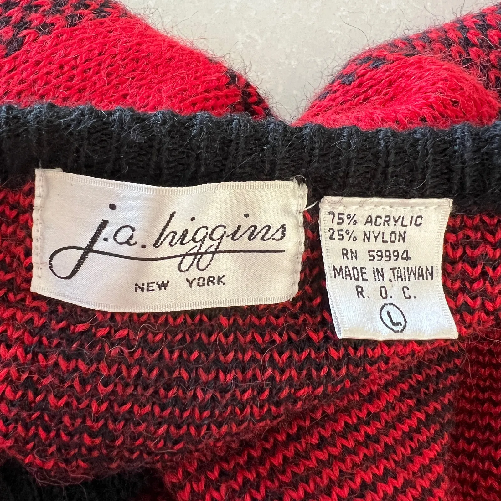 VTG HIGGINS Women's Large Red Black Buffalo Plaid Sweater Cardigan Retro - Image 6