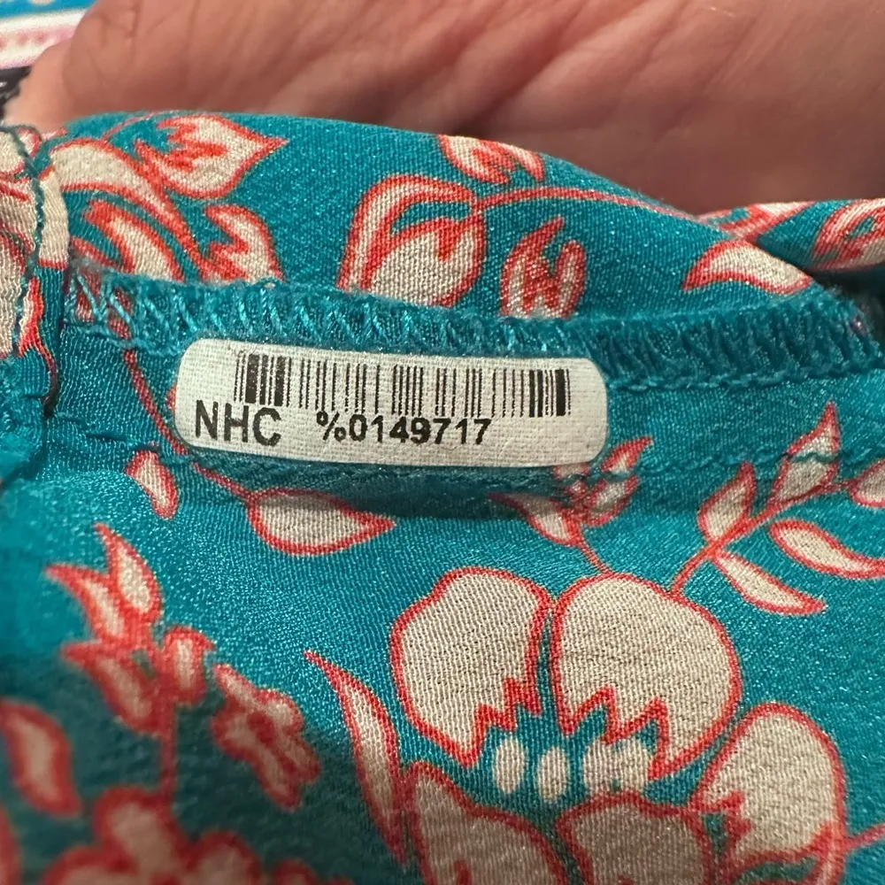 Tolani small Floral Bohemian Women's Top - Blue and Pink asymmetrical silk - Image 11