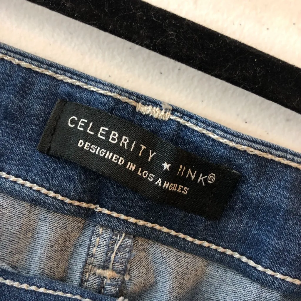 Celebrity Pink Denim Mini Skirt Button Front Stretch 13/31 - Image 3