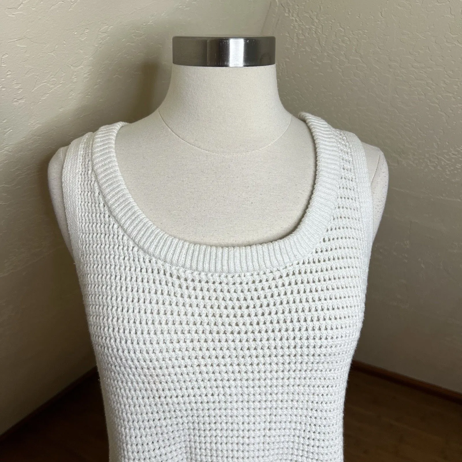Lulus Sweater Tank Top Womens Large White Loose Knit Cropped Relax Fit Boho - Image 4