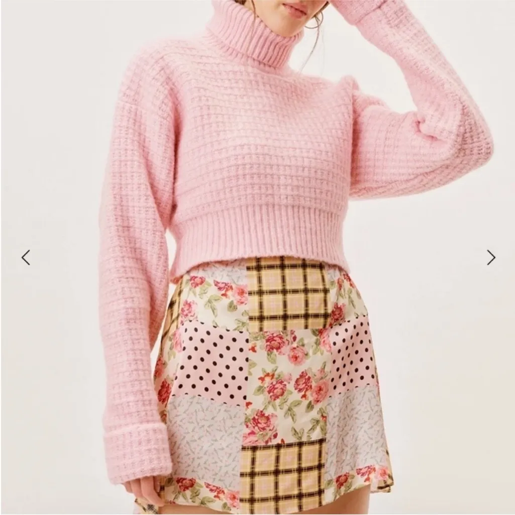For Love And Lemons Madeline Pink Turtleneck Cropped Knit Sweater Women’s Sz M Size M - Image 5