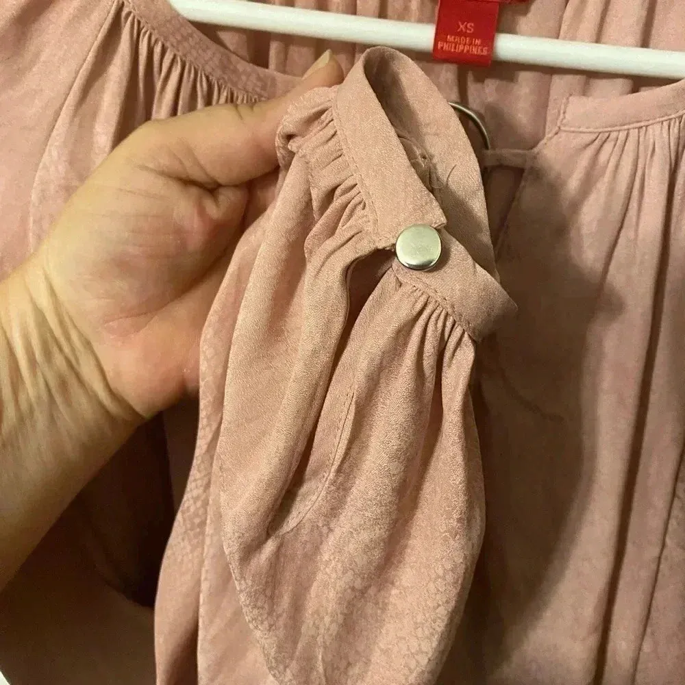 Pink Snakeskin‎ Print Pleated Long Sleeve Boho Blouse Size XS - Image 6