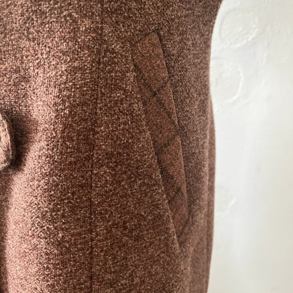 Vintage 70s British brown plaid short sleeve snap front style swinger coat Size 4 - Image 4