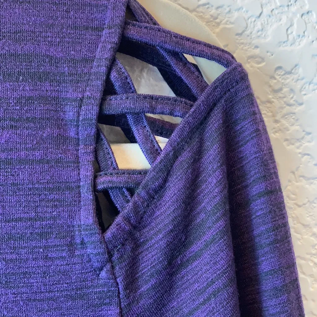 🌞Rock & Republic Heather Purple V Neck Crisscross Detail Long Sleeve Shirt A-75 - Image 3