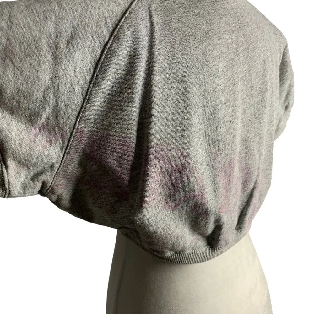 Vintage 80s Cropped Short Sleeve Sweatshirt L Grey Crewneck Drawstring Stars Size L - Image 4