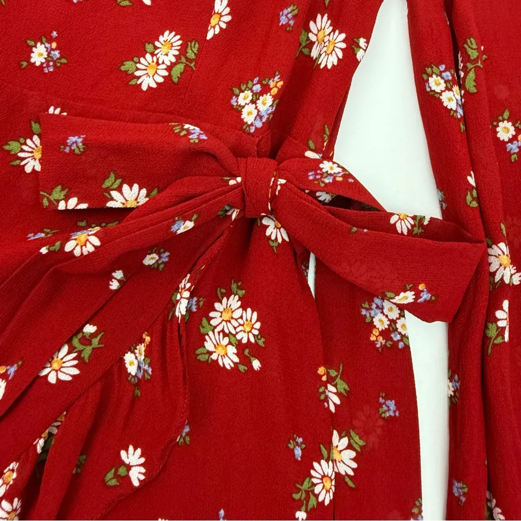 Reformation Cammi Floral Ruffle Wrap Mini Dress Cassia Red White - Image 8