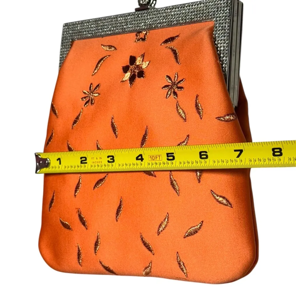 AUTHENTIC Vintage Versace Orange Floral Embroider Jewel Clutch Special Occasion‎ - Image 11