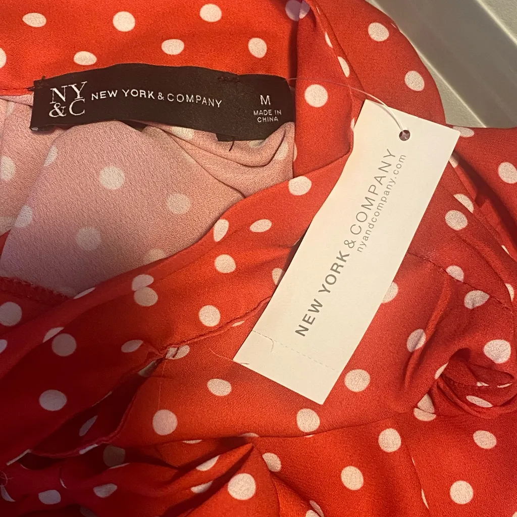 New York & Company Red/White Polka Dot Blouse Bodysuit NWT Red Size M - Image 10