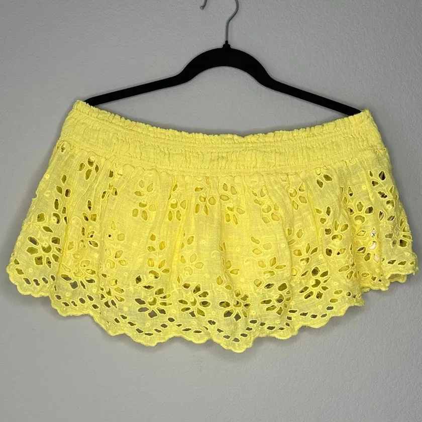 FREE PEOPLE FP ONE Floral Embroidered Cut Out Gauze Off Shoulder Crop Top XS - Image 2