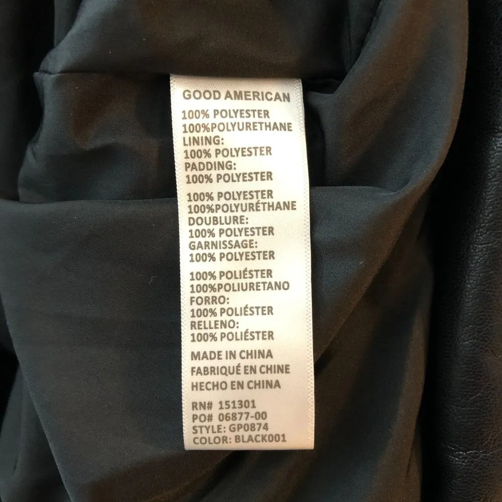 Good American Womens Faux Leather Short Puffer Jacket Sherpa Black 4 US XL - Image 8