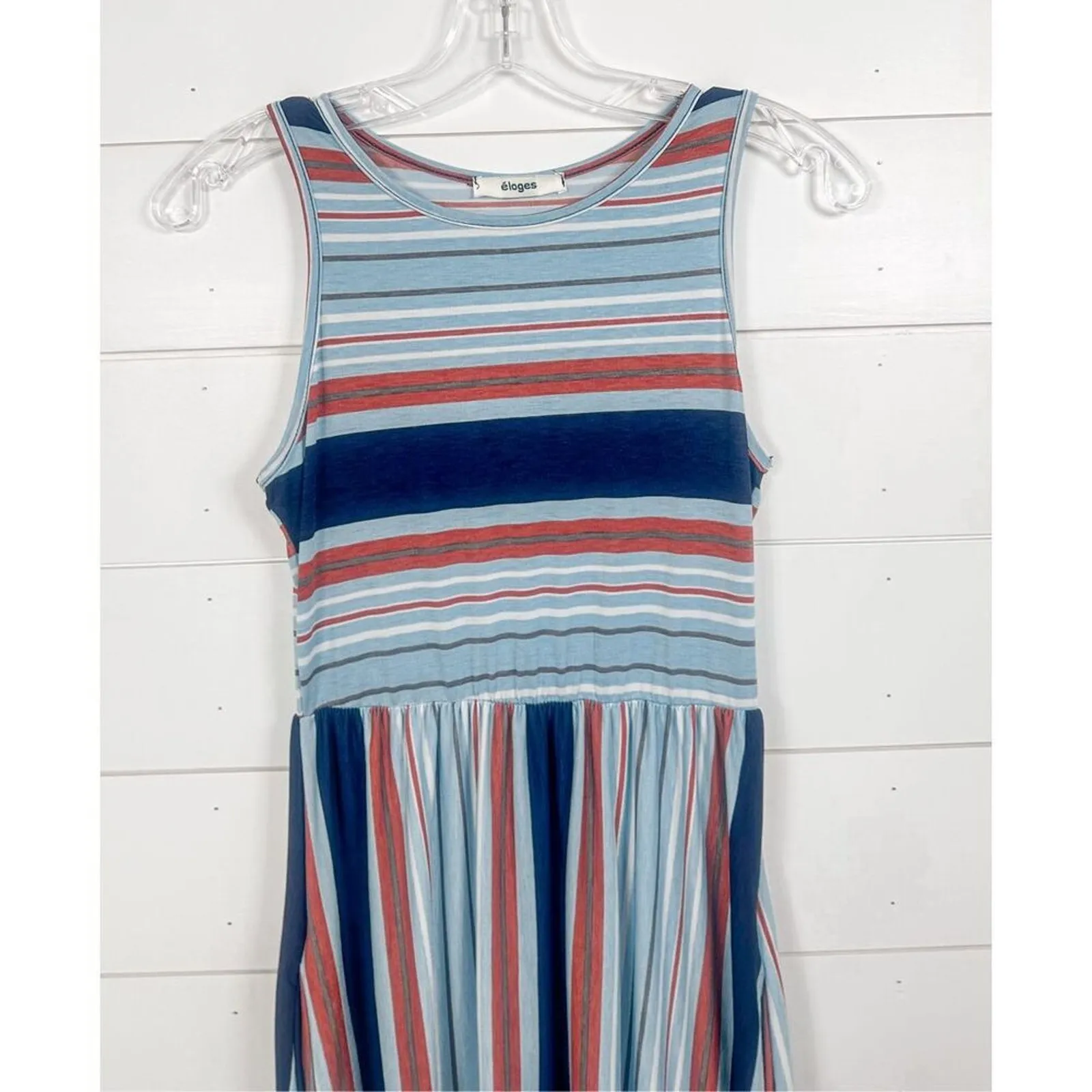 New Eloges Women's Sleeveless Striped Knit Pullover Tank Dress Multicolor Small Blue - Image 2