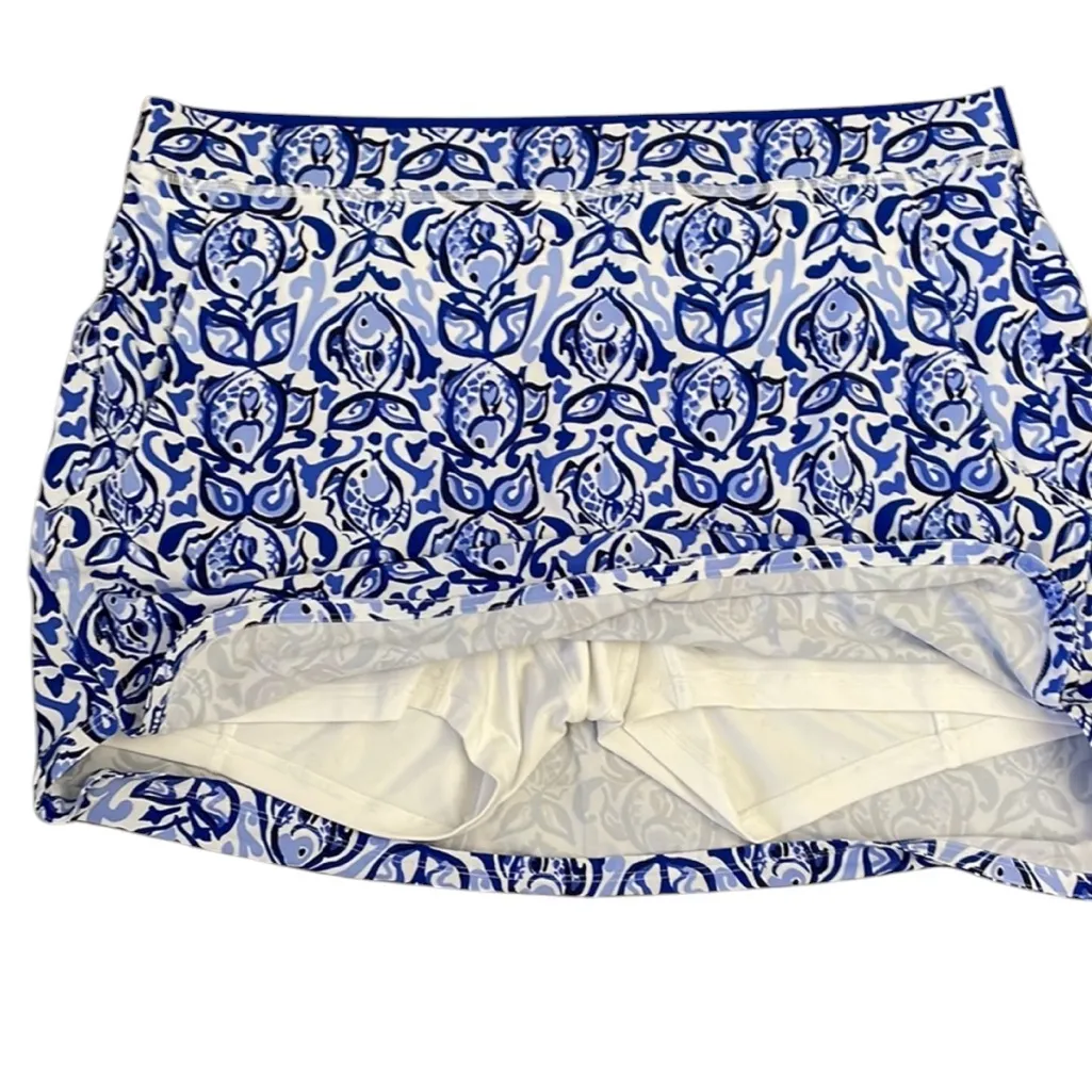 RLX Ralph Lauren Floral Fish Print Golf Tennis Skort Blue White Large NWT - Image 4