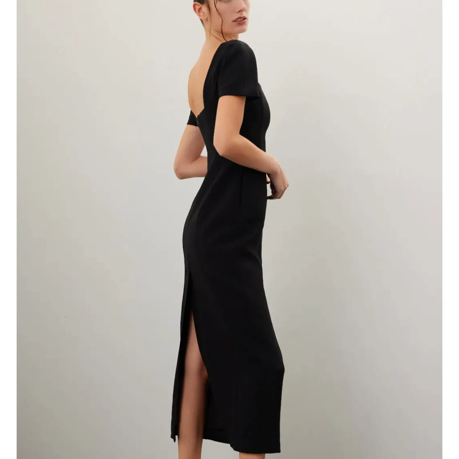 A.L.C. Black Cocktail Dress SIZE 0 Sheath Midi Chic Retro LBD Slit Designer $700 - Image 2