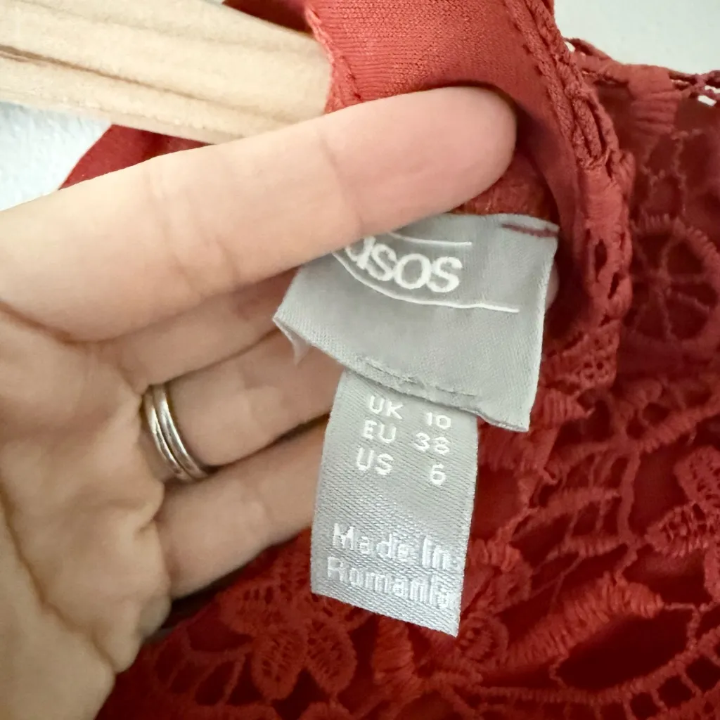 ASOS Long Sleeve Lace Top Maxi Dress in Dark Orange Size L - Image 3